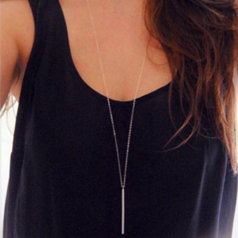 NEW!๐๐SILVERY! LONG BAR NECKLACE!๐๐MINIMALIST! - Picture 1 of 8